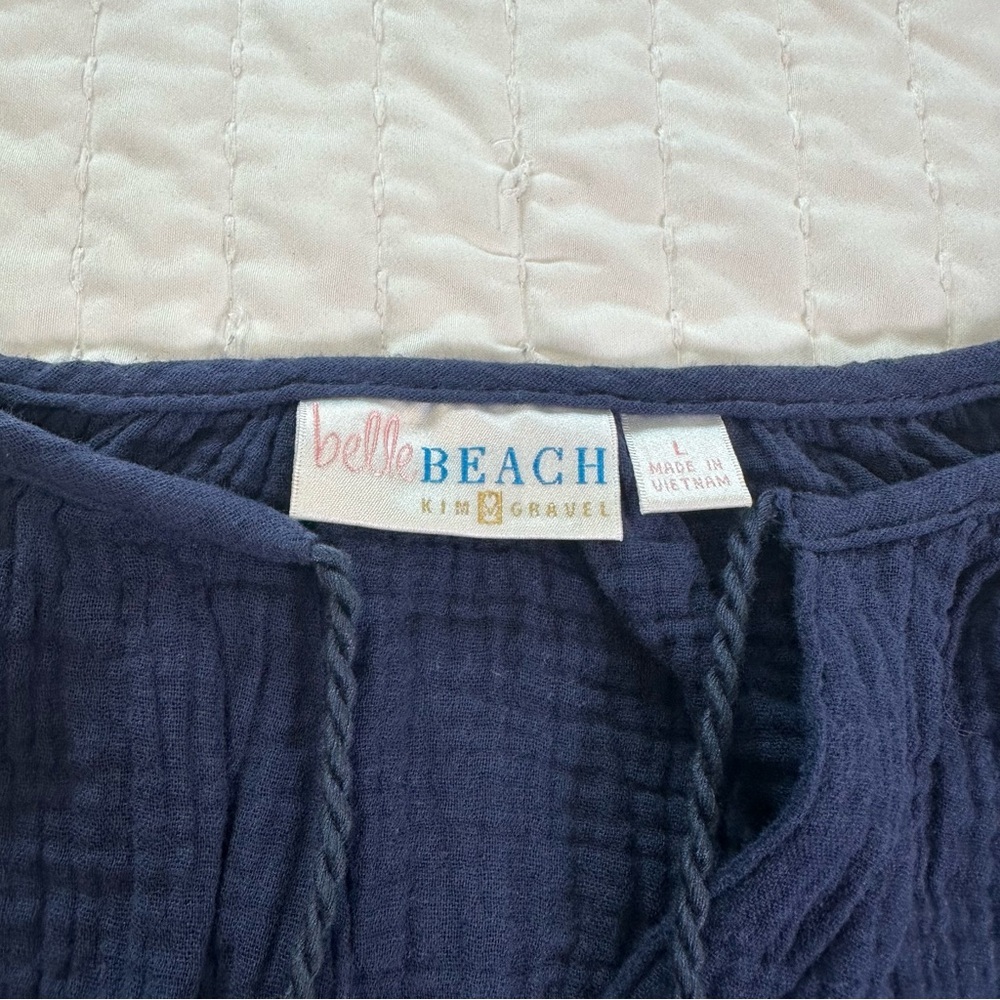 100% Cotton Navy Sleeveless Midi Dress/Swim Cover-Up With Pockets in Size L - Picture 9 of 11